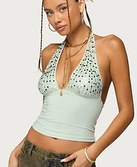 Edikted Women's Sequin Plunge Neck Halter Top