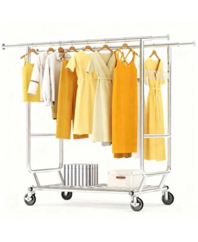 Yigii Adjustable 3 In 1 Metal Garment Rack With Storage Basket Wheels