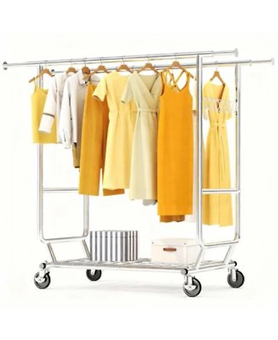 Yigii Adjustable 3 In 1 Metal Garment Rack With Storage Basket Wheels
