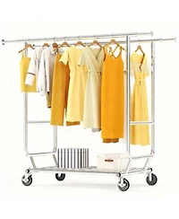 Yigii Adjustable 3 In 1 Metal Garment Rack With Storage Basket Wheels