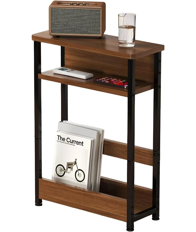 gaomon Narrow Side Table with Storage Shelf, 3-Tier Slim End Table with Magazine Holder, Modern Sofa Thin Tables