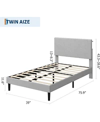 gaomon Twin Bed Frame with Charging Station, Corduroy Upholstered Platform Bed with Headboard Shelf, Wooden Slats, Noise Free, Easy Assembly