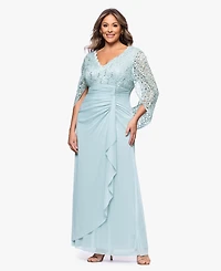 Betsy & Adam Plus Lace-Cape-Sleeve Embellished Gown