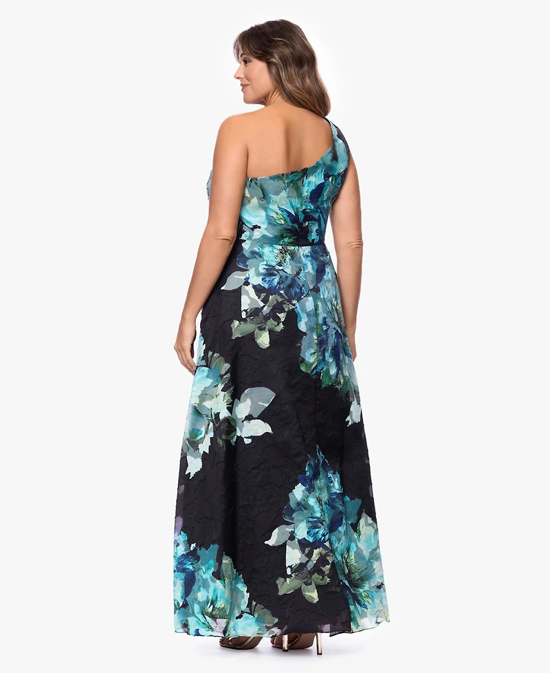 Betsy & Adam Plus One-Shoulder Ball Gown Dress