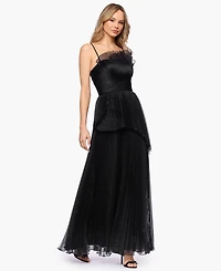 Betsy & Adam Women's Pleated Square Neck Ball Gown