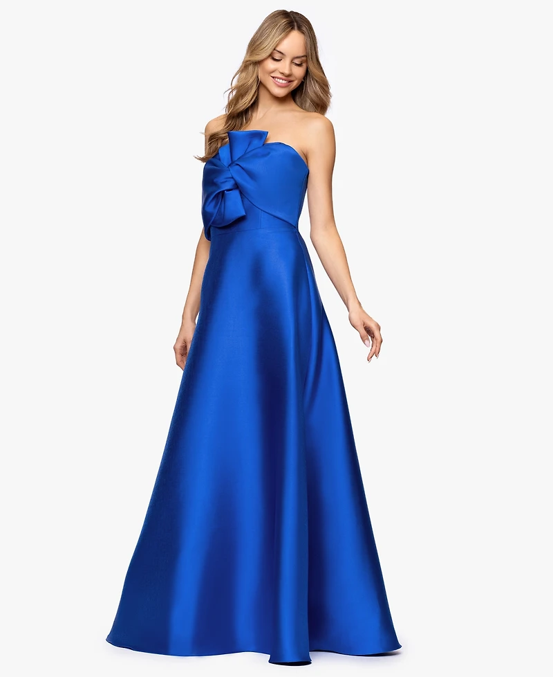 Betsy & Adam Women's Strapless Bow Front Ball Gown