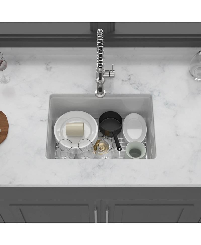 flynama huluwat Undermount Single Bowl Porcelain Ceramic Kitchen Sink Dual Mount White Ceramic Rectangular Deep Basin