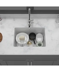 flynama huluwat Undermount Single Bowl Porcelain Ceramic Kitchen Sink Dual Mount White Ceramic Rectangular Deep Basin