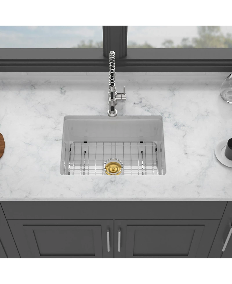 flynama huluwat Undermount Single Bowl Porcelain Ceramic Kitchen Sink Dual Mount White Ceramic Rectangular Deep Basin