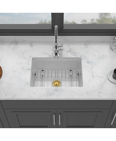 flynama huluwat Undermount Single Bowl Porcelain Ceramic Kitchen Sink Dual Mount White Ceramic Rectangular Deep Basin