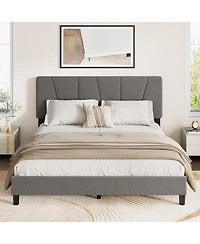 gaomon Bed Frame for Kids, Linen Upholstered Headboard & Wooden Slats Support, Noise-Free Mattress Foundation.