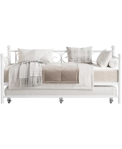 gaomon Heavy Duty Metal Twin Daybed with Pull Out Trundle, Modern Bed Frame with Headboard, Sturdy Steel Slats, No Box Spring Needed