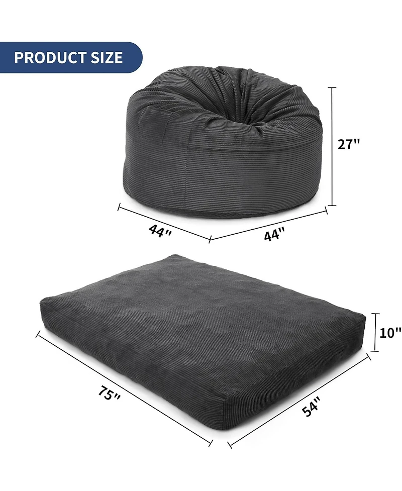 gaomon 2 in 1 Bean Bag Chairs for Adults, Large Bean Bag Chairs, Convertible Floor Cushions for Adults