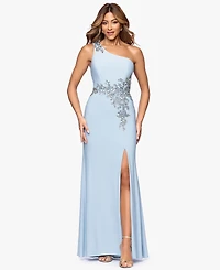 Xscape Petite One-Shoulder Applique Ball Gown