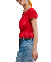 Free People Women's Gemma Embroidered Boat Neck Top