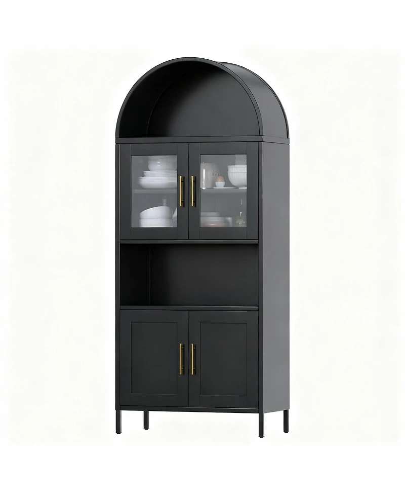 Yigii Metal Arched Kitchen Cabinet 4 Doors - Glass & Metal, Adjustable Shelves, Moisture-Proof