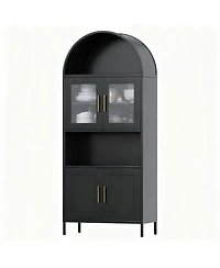 Yigii Metal Arched Kitchen Cabinet 4 Doors - Glass & Metal, Adjustable Shelves, Moisture-Proof