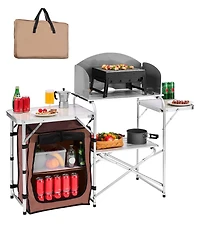 Mecale Outdoor 2-Tier Kitchen Cook Table with Zippered Bag, Portable Folding Table for Bbq, Party and Camping