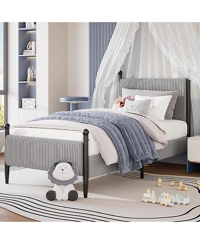 gaomon Twin Upholstered Bed Frame with Velvet Headboard, Corduroy Platform, No Box Spring