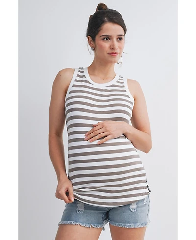Hello Miz Maternity Ribbed Striped Round Neck Tank Top