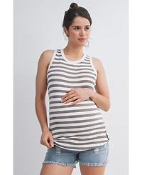 Hello Miz Maternity Ribbed Striped Round Neck Tank Top