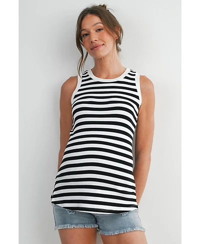 Hello Miz Maternity Ribbed Striped Round Neck Tank Top