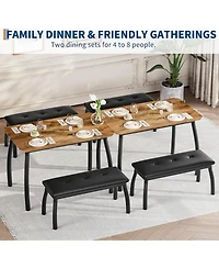 gaomon 3-Piece Retro Dining Set Space-Saving Table and 2 Upholstered Benches for 4 Chamfer Design Metal Frame Kitchen Furniture for Apartments Studios