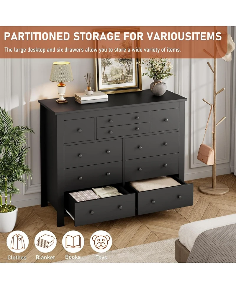 gaomon 10 Drawers Dresser for Bedroom,Modern Wooden Chest of Drawers with Natural Texture, Sturdy and Stable Storage Organizer for Living Room