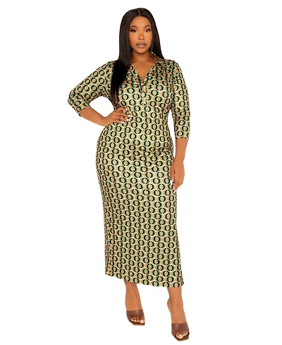 Draft - Buxom Couture Plus Geometric Print Bodycon Midi Dress