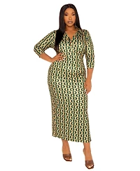 Draft - Buxom Couture Plus Geometric Print Bodycon Midi Dress