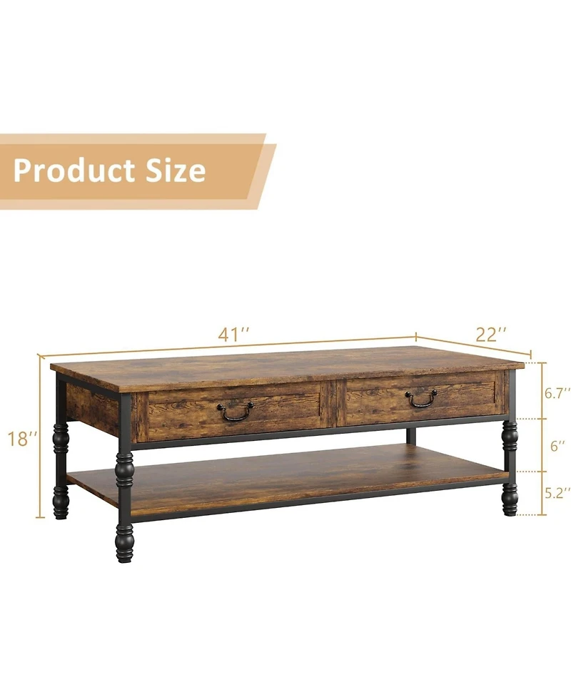 gaomon 41" Coffee Table with 2 Storage Drawers