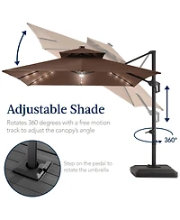 Best Choice Products 12x12ft 2-Tier Square Outdoor Solar Led Cantilever Umbrella w/ 360-Rotating Base –