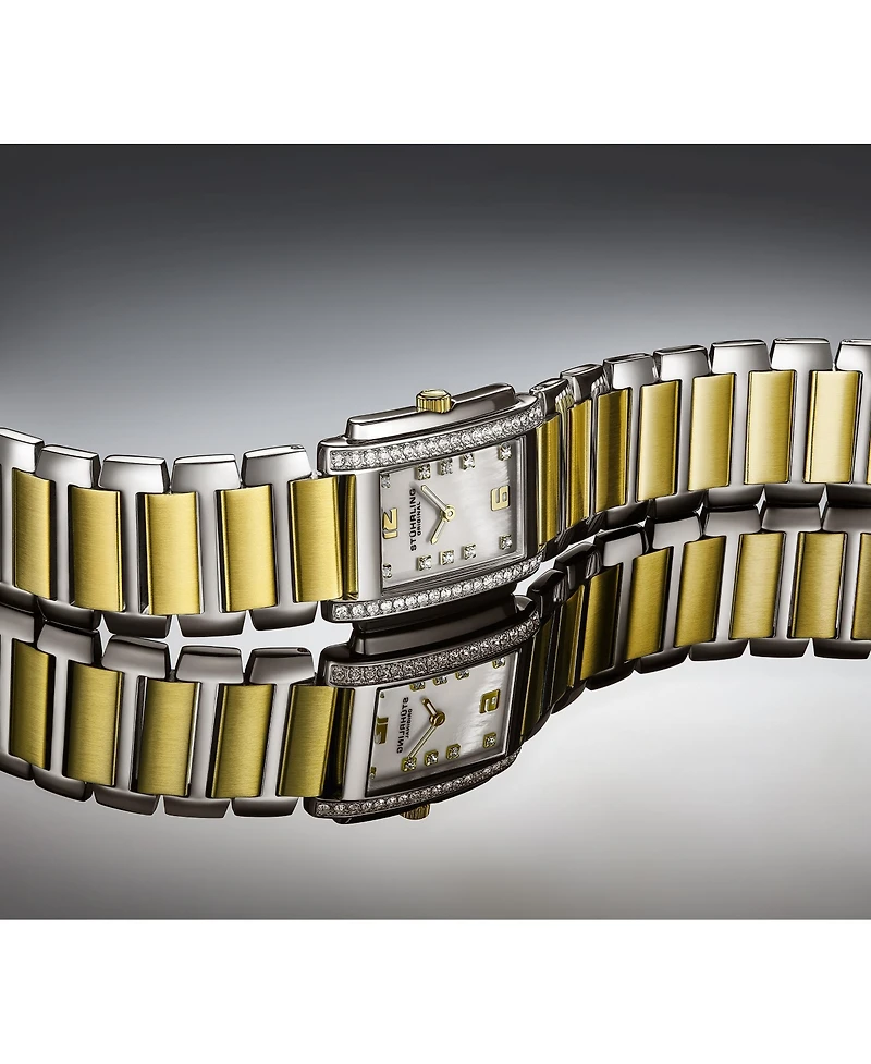Stuhrling Serafine Women's Rectangular Quartz Watch, Two-Tone Case, Mother-of-Pearl Dial & Swarovski Crystal Bezel