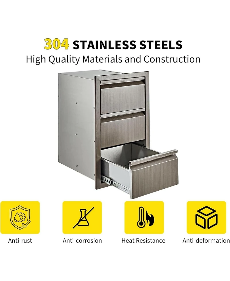 gaomon Outdoor Kitchen Drawers D Flush Mount Triple Drawers, Stainless Steel Drawer for Outdoor Kitchen Island