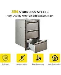 gaomon Outdoor Kitchen Drawers D Flush Mount Triple Drawers, Stainless Steel Drawer for Outdoor Kitchen Island