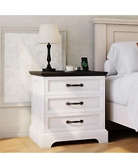 gaomon Modern Farmhouse Nightstand with Charging Station & 3 Large Drawers