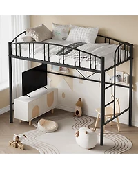gaomon Twin Metal Loft Bed, Black, Steel Build, Curved Guardrails, Ladder, Space-Saving