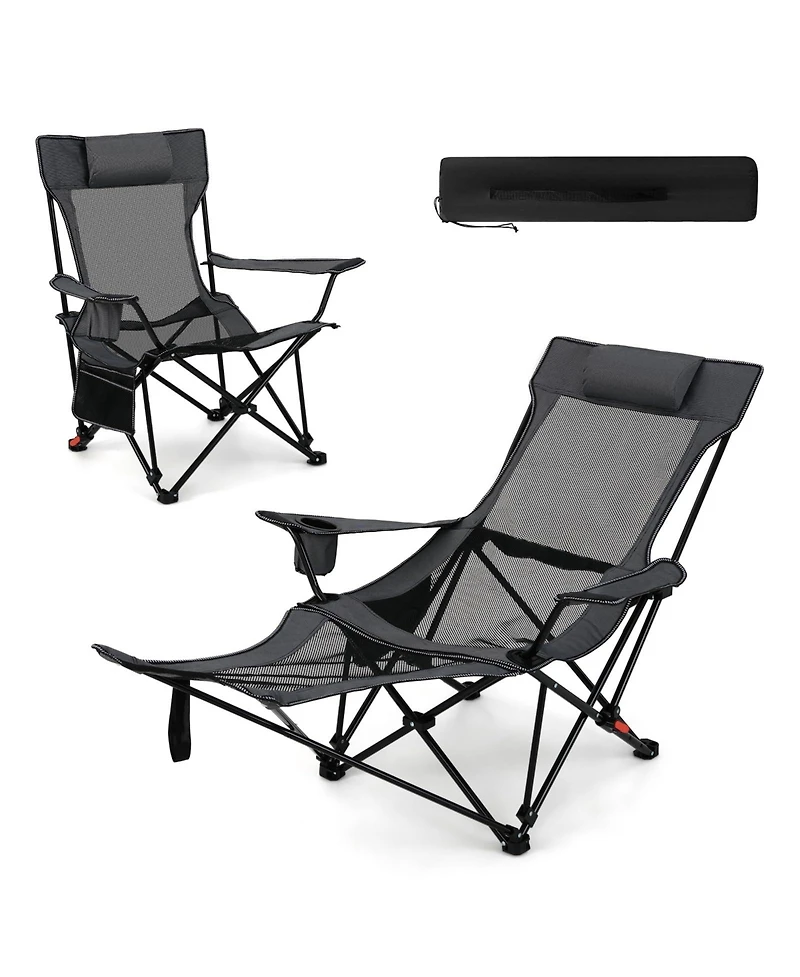 Mecale Reclining Camping Chair with Removable Footrest and Adjustable Backrest, Portable