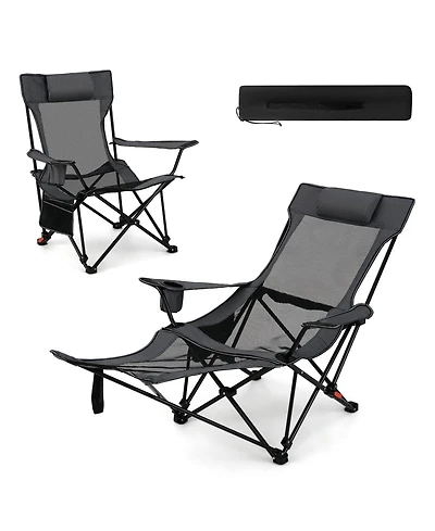 Mecale Reclining Camping Chair with Removable Footrest and Adjustable Backrest, Portable