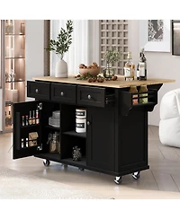 Clihome Kitchen Island Cart with Foldable Table & Adjustable Storage, Black Rolling Utility Cart