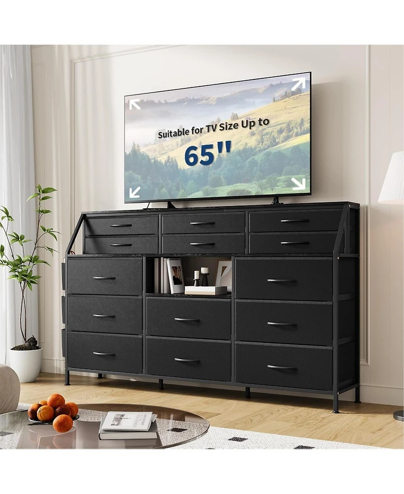 gaomon Drawer Fabric Dresser for Bedroom, Large Dresser with 2 Shelves & Wood Top, Dressers & Chests of Drawers