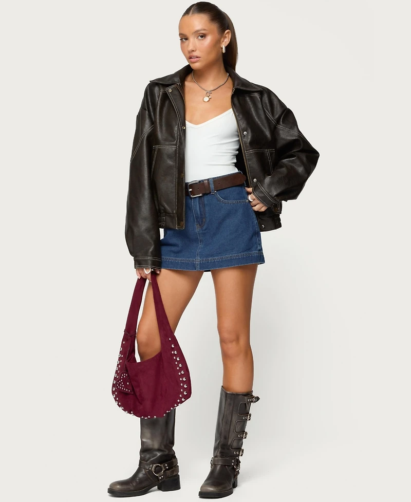 Edikted Women's Felica High Rise Denim Mini Skort