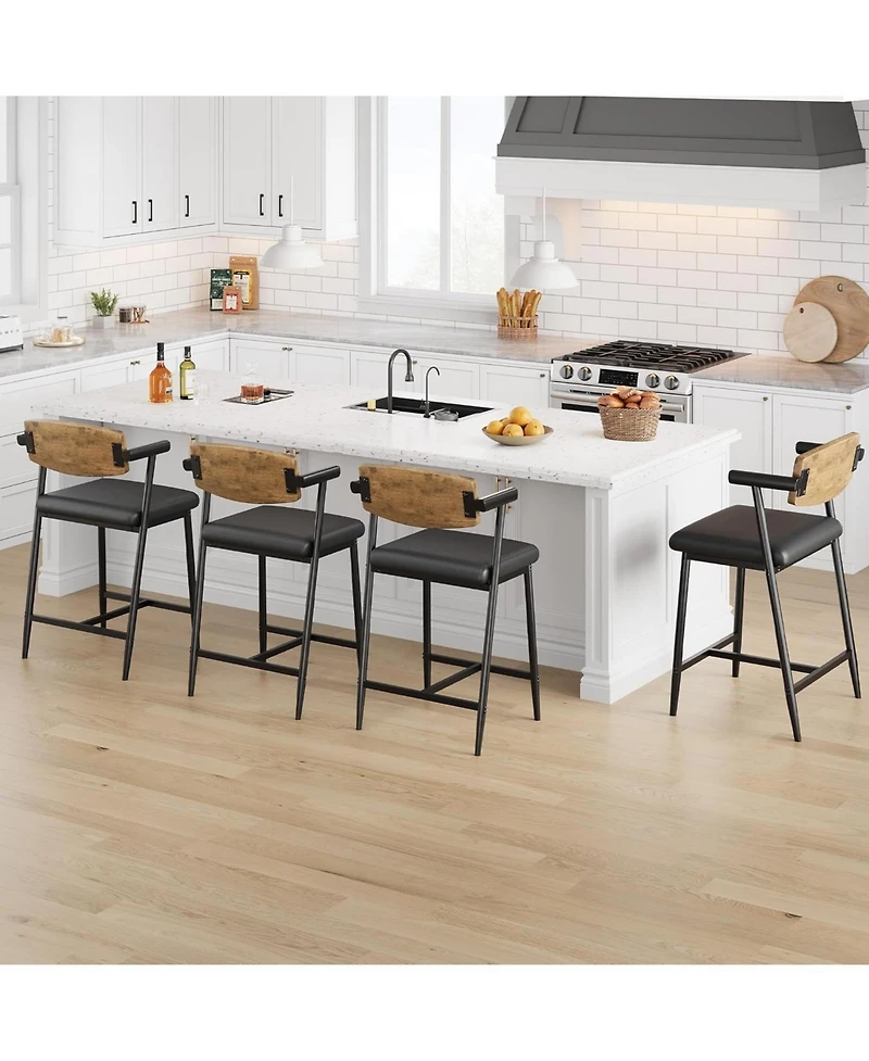 Gaomon Counter Height Bar Stools Set of 2 with Arms, Upholstered Modern Metal Bar Chairs