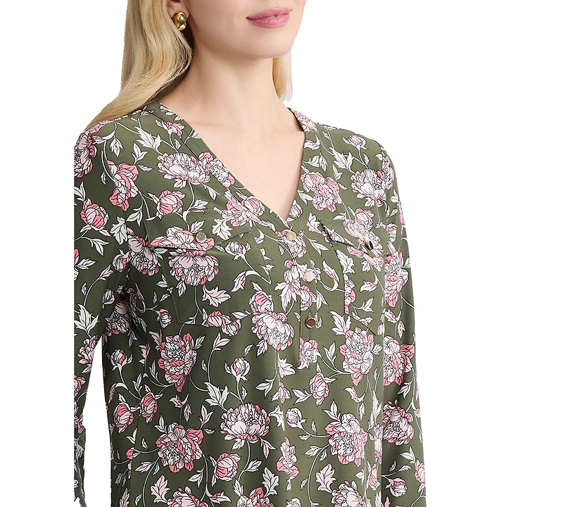 Jones New York Petite Long-Sleeve Henley Neck Top