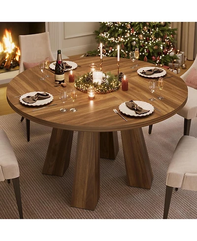 gaomon 47" Round Dining Table for 4-6, Wood Kitchen Table with Sturdy Base, Farmhouse Circle Dinner Table for Dining Room, Living Room, 4 Strong Legs