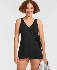 Lands' End Women's Mastectomy Long Side Tie Mini Swim Dress Swimsuit