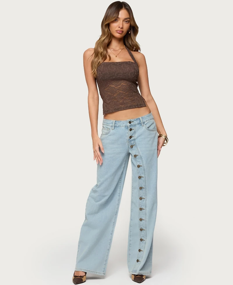 Edikted Women's Zolah Lace Straight Neck Halter Top