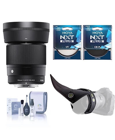 Sigma 30mm f/1.4 Dc Dn Contemporary Lens for Micro Four Thirds, Bundle with 52mm Uv Filter, 52mm Cpl Filter, Flex Lens Shade, Cleaning Kit