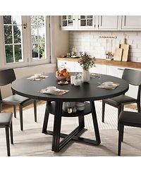 gaomon Round Dining Table for 4-6, 47.2" Farmhouse Kitchen with Storage, Circle Dinner Tables Kitchen, Room, Living Room