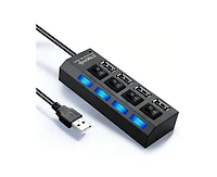 Risokeys 4-Port Usb 2.0 Hub with Independent Switches, Portable Usb Splitter for Desktop & Laptop, Ideal for Gamers, Office
